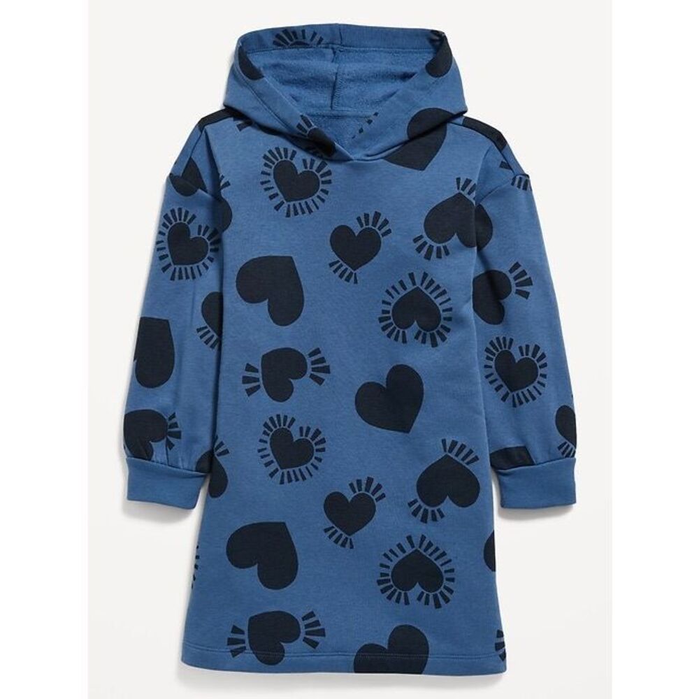 OLD NAVY Kids Toddler Girls 5 (XS) Allover Hearts Print Hooded Pullover Dress